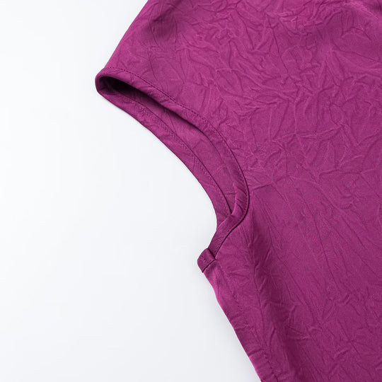 Damen Ärmellose Crinkle-Bluse mit Knopfleiste und besticktem V-Ausschnitt Nord Taschen