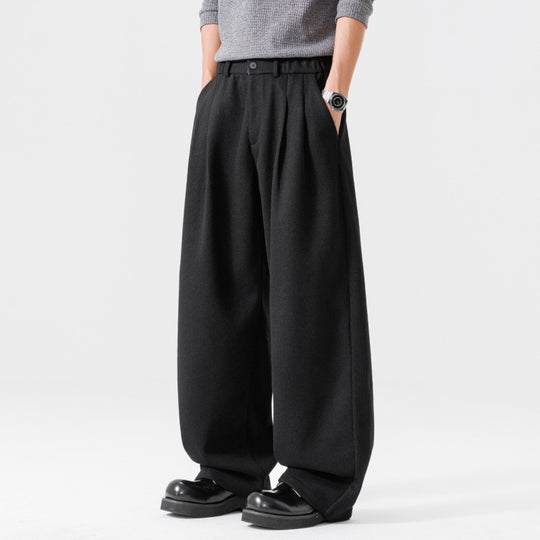 Damen Weite High‑Waist Plissee-Hose aus Wollmix mit elastischem Bund und weitem Bein Nord Taschen
