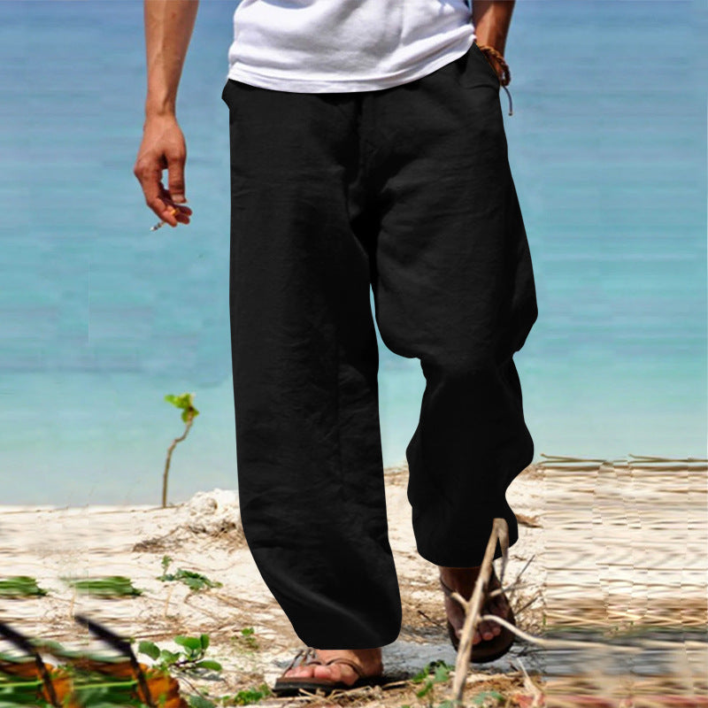 Herren Luftige Strandhose im Baggy-Schnitt aus Leinenmix mit Tunnelzug Nord Taschen