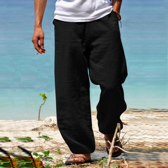 Herren Luftige Strandhose im Baggy-Schnitt aus Leinenmix mit Tunnelzug Nord Taschen