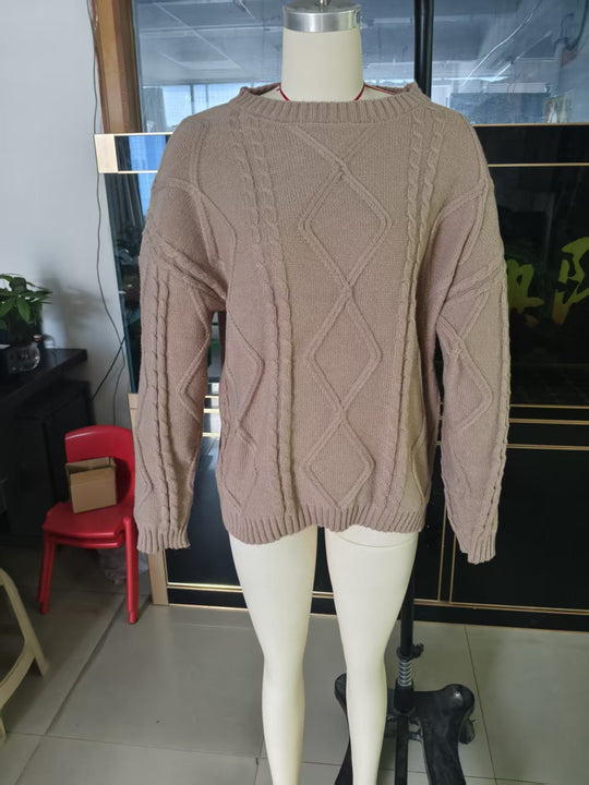 Damen Grobstrickpullover im Zopfmuster mit lässigem Oversize-Schnitt Nord Taschen