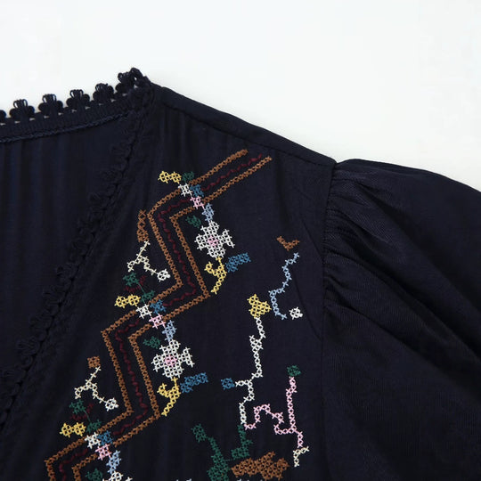 Damen Bestickte Boho-Kimono-Jacke mit Bindeband und Häkelbesatz Nord Taschen