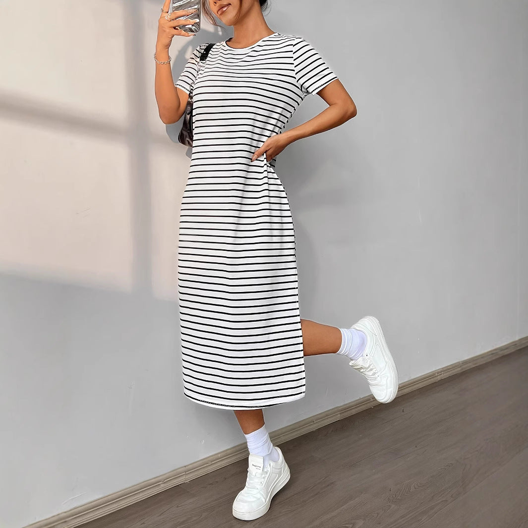 Damen Streifen-Maxikleid aus weichem Jersey