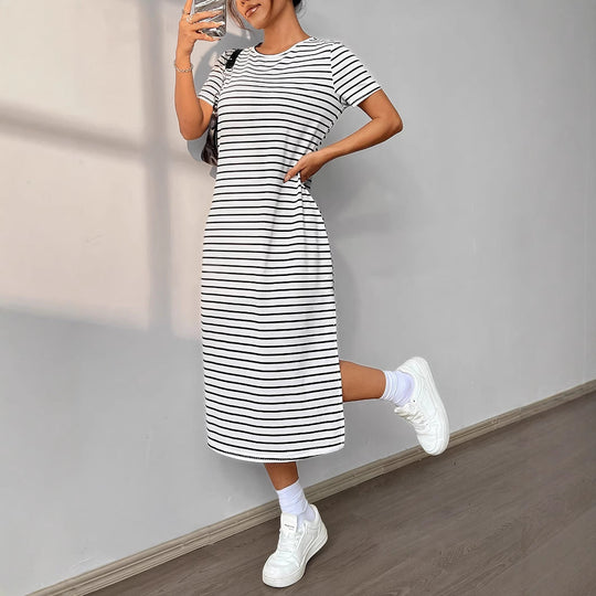 Damen Streifen-Maxikleid aus weichem Jersey