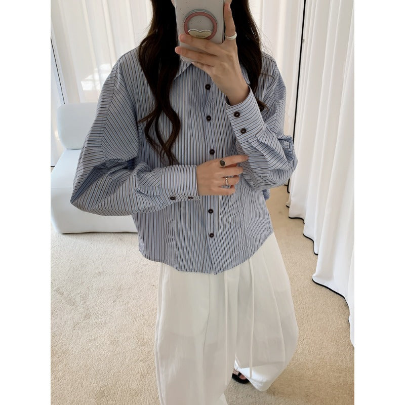 Damen Oversized Hemdbluse mit Streifenmuster und Ballonärmeln Nord Taschen