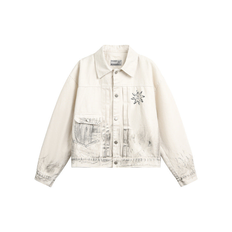 Unisex Boxy-Jeansjacke mit verwaschenem Paint‑Effekt und dezenter Stickerei Nord Taschen