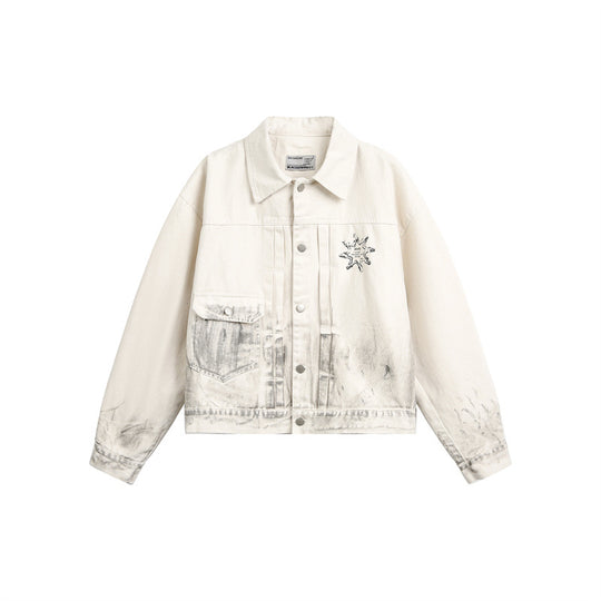 Unisex Boxy-Jeansjacke mit verwaschenem Paint‑Effekt und dezenter Stickerei Nord Taschen