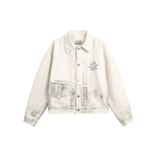 Unisex Boxy-Jeansjacke mit verwaschenem Paint‑Effekt und dezenter Stickerei Nord Taschen