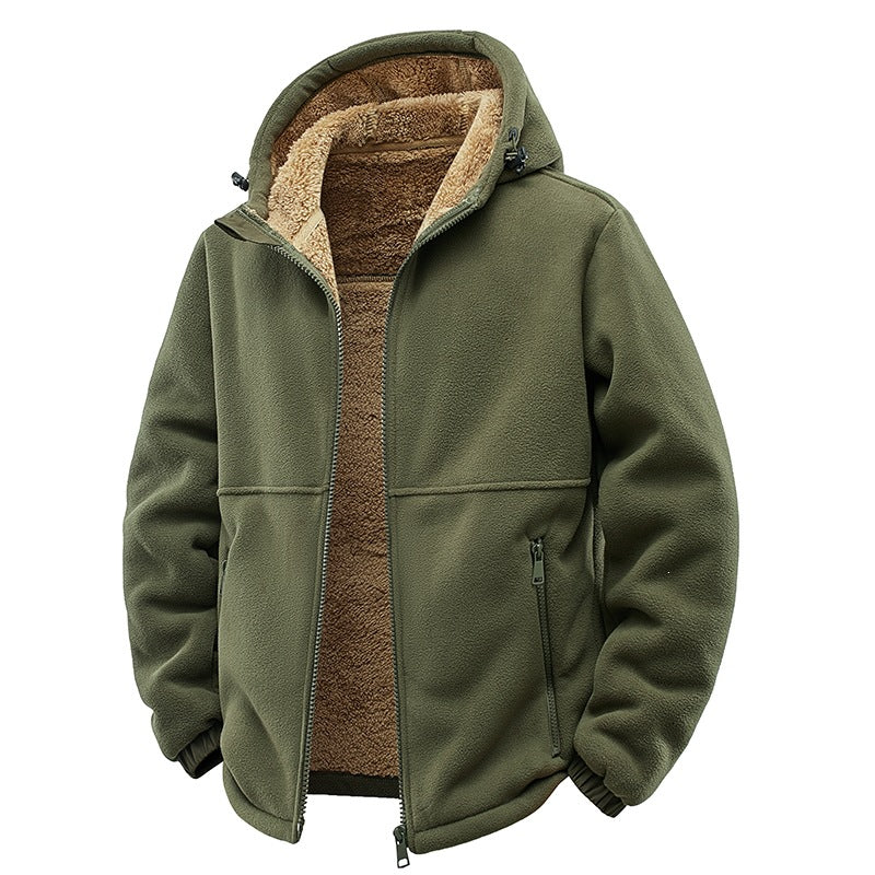 Herren Gefütterte Teddy-Fleece-Kapuzenjacke mit Zwei-Wege-Reißverschluss & Reißverschlusstaschen Nord Taschen