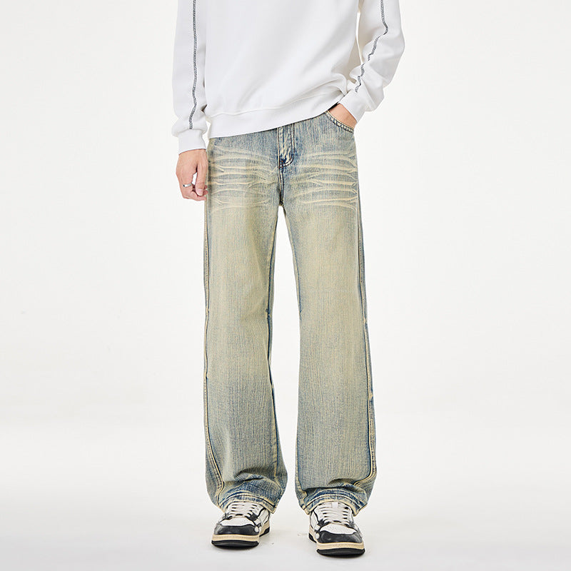Herren Weit geschnittene Vintage-Denim-Jeans mit low-rise, Whisker‑Effekt und relaxed Bein Nord Taschen