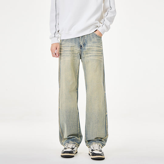 Herren Weit geschnittene Vintage-Denim-Jeans mit low-rise, Whisker‑Effekt und relaxed Bein Nord Taschen