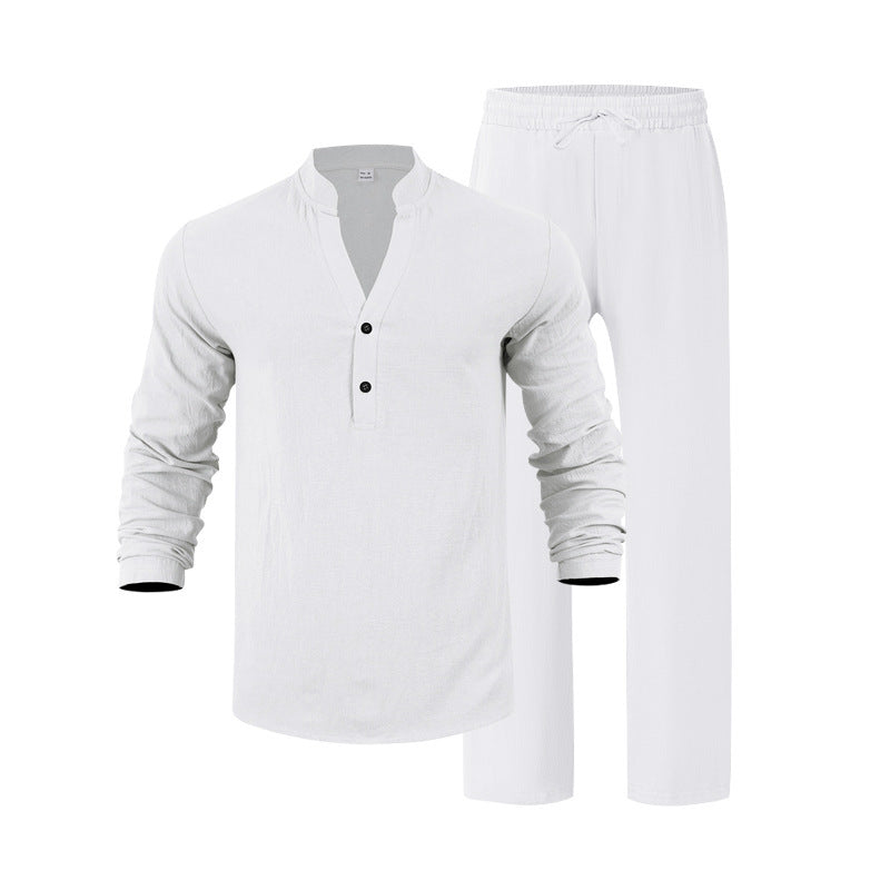 Herren komfortables Homewear-Set mit eleganter Knopfleiste und langen Hosen