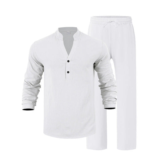 Herren komfortables Homewear-Set mit eleganter Knopfleiste und langen Hosen