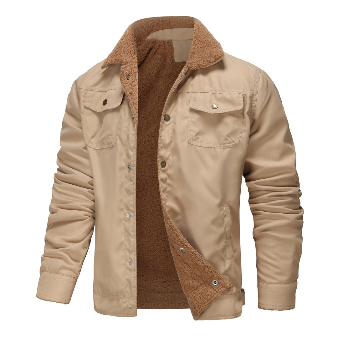 Herren Workwear-Jacke mit Teddykragen und Druckknopfleiste Nord Taschen