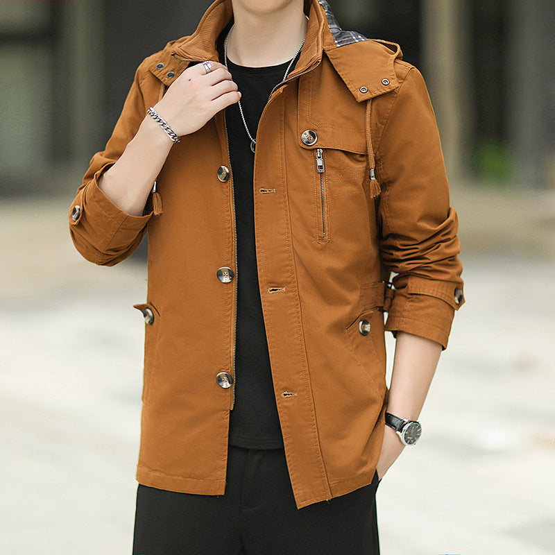 Herren leichter Canvas-Fieldparka mit Kapuze, Brustreißverschluss und verstellbaren Taillenlaschen Nord Taschen