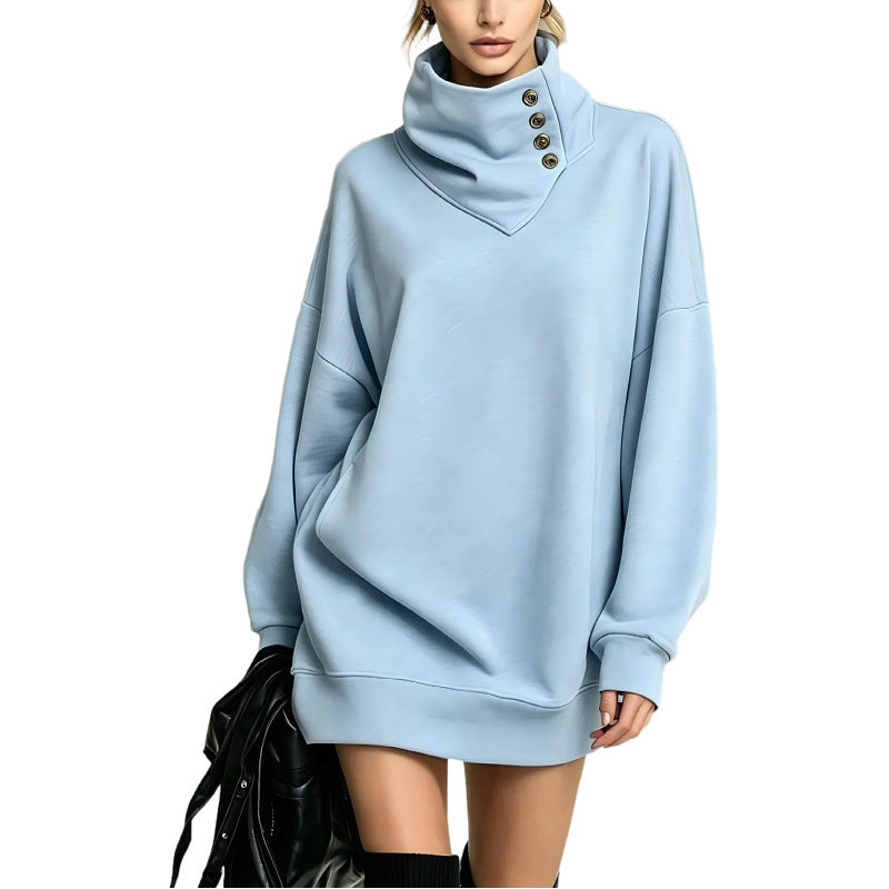 Damen Oversize Sweatshirtkleid mit hohem Knopfkragen Nord Taschen