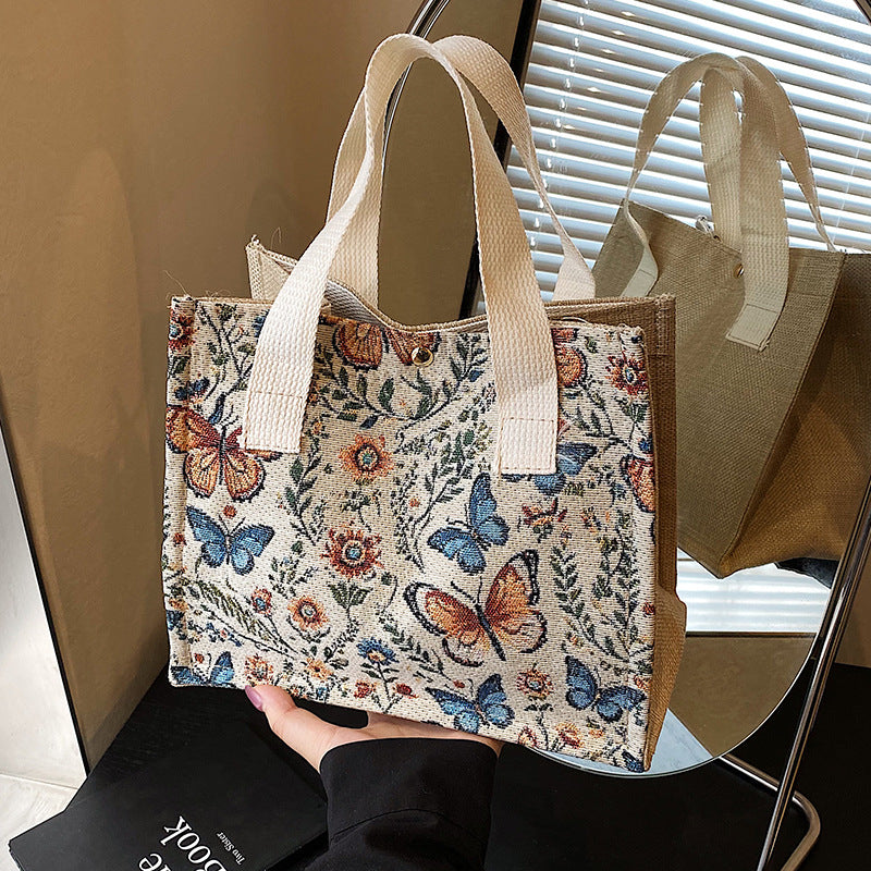 Damen Jute Tragetasche mit buntem Schmetterlingsdesign Nord Taschen