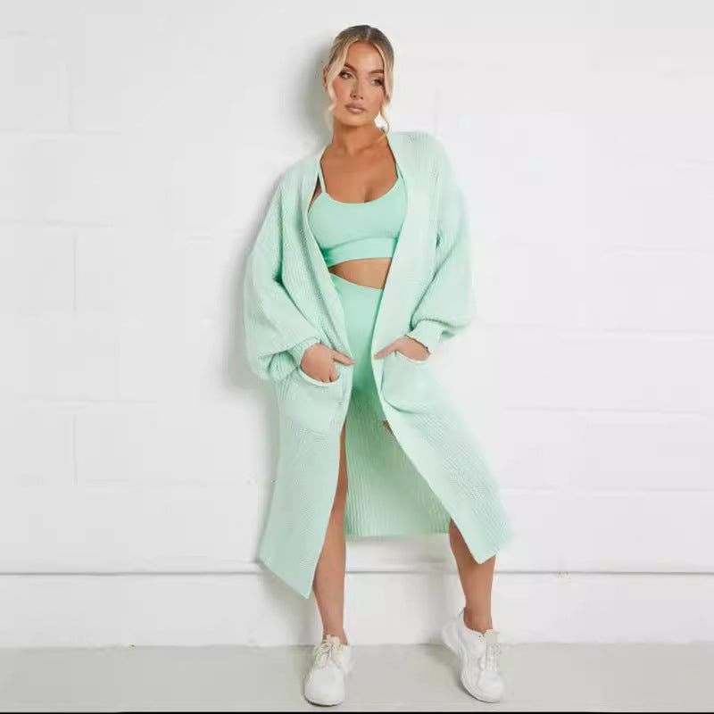 Damen Langer Strickmantel mit großzügigen Taschen