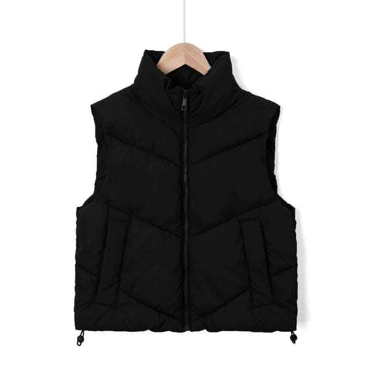 Damen Ärmellose gesteppte Thermoweste mit hohem Standkragen und Kordelzug Nord Taschen