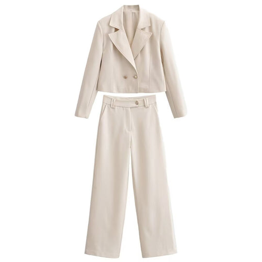 Damen Cropped Doppelreihiger Blazer mit weitem Revers und taillierter Schnittführung Nord Taschen