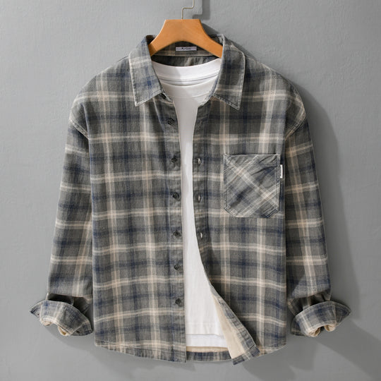 Herren Karo-Relaxed-Overshirt aus gebürstetem Baumwollmix mit Brusttasche und durchgehender Knopfleiste Nord Taschen