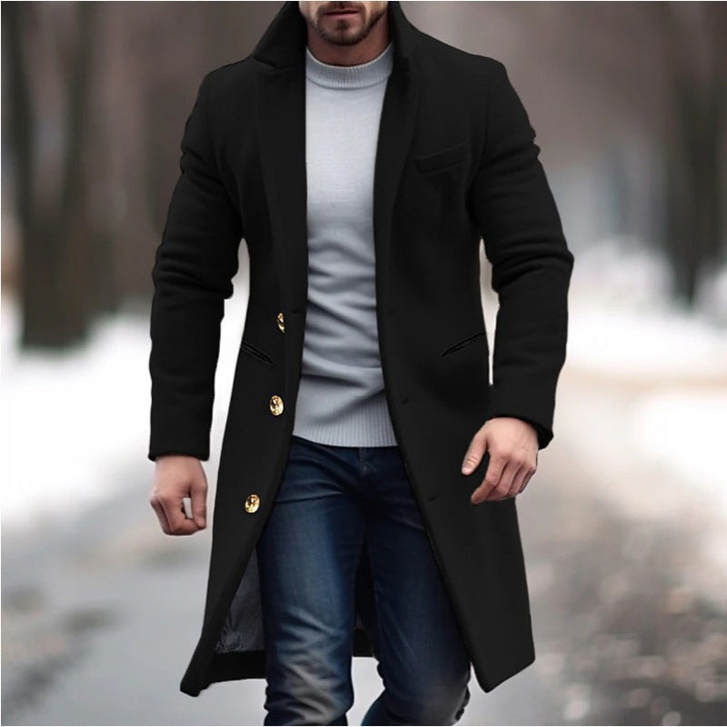 Herren Eleganter einreihiger Langmantel aus Wollmix mit schmaler Silhouette und Reverskragen Nord Taschen