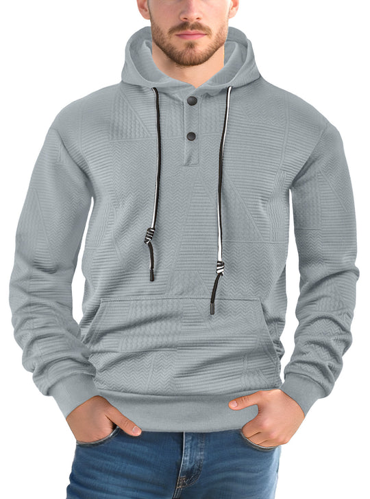 Herren Texturierter Kapuzenpullover mit gesteppter Patchstruktur und Druckknopfleiste Nord Taschen