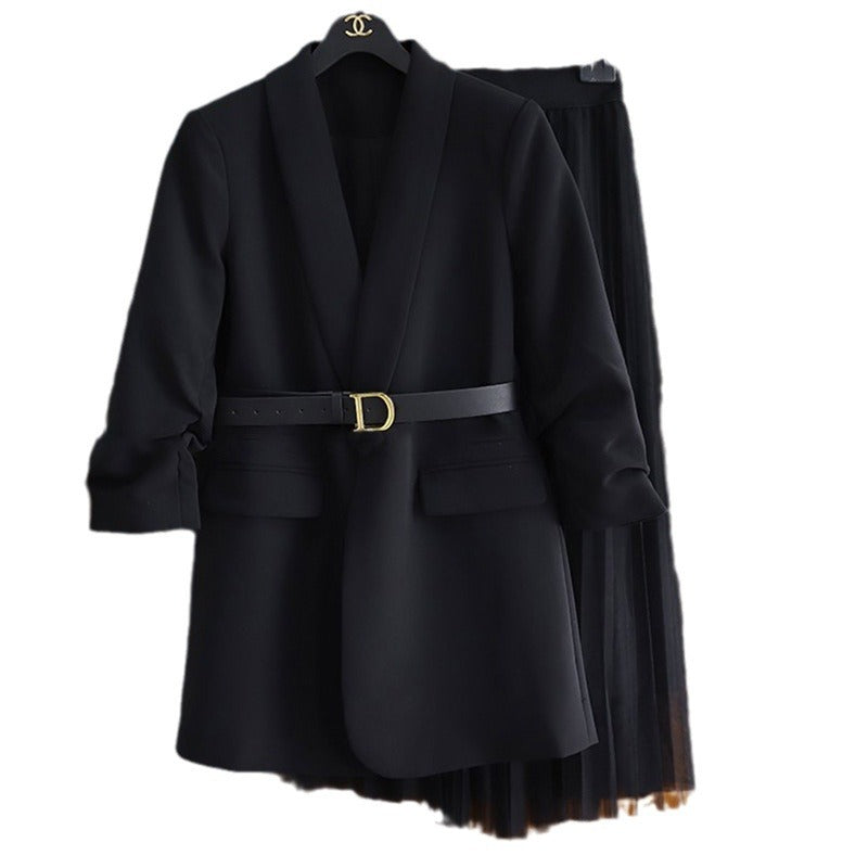 Damen Moderner Blazer mit Taillengürtel Nord Taschen