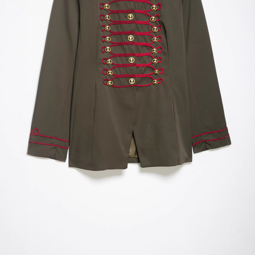 Damen Militärinspirierte Kastenjacke mit dekorativen Froschverschlüssen und Stehkragen Nord Taschen