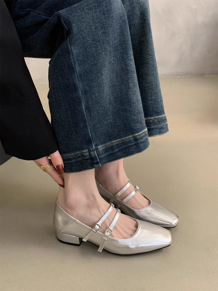 Damen elegante Mary Jane Ballerinas mit modischem Doppelriemen und komfortablem Fußbett - Arvani