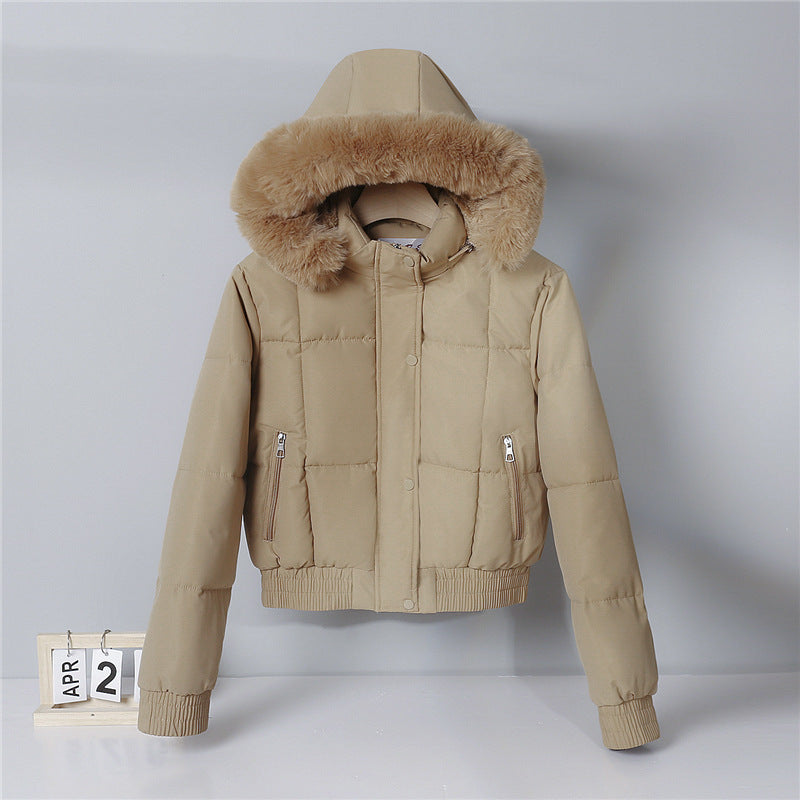 Damen nan kurze gesteppte Bomberjacke mit warmer Kapuze, abnehmbarem Webpelzrand, elastischem Bund und Thermofutter Nord Taschen