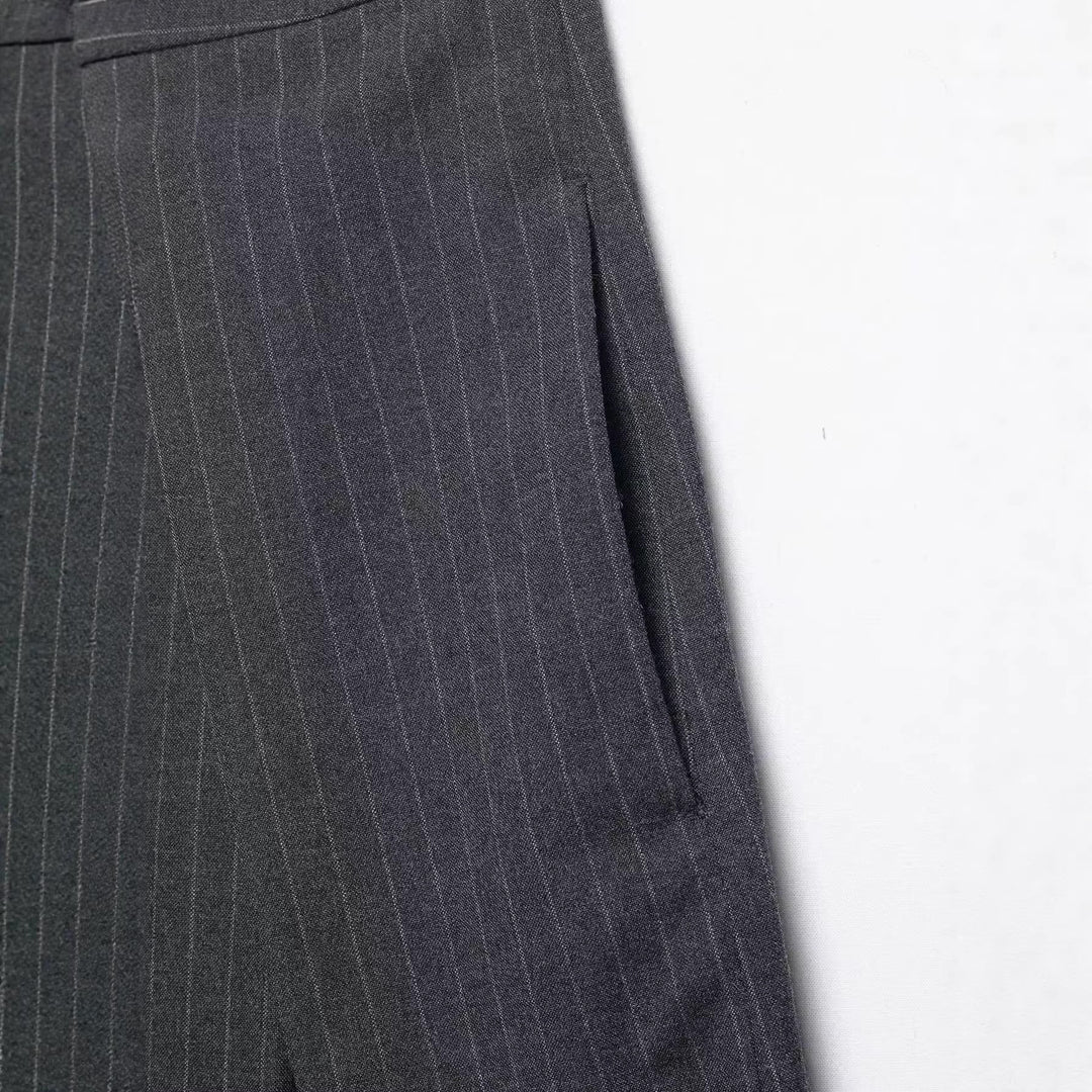 Damen Hochtaillierte Palazzohose mit Wickel-Überlagerung und Nadelstreifen Nord Taschen