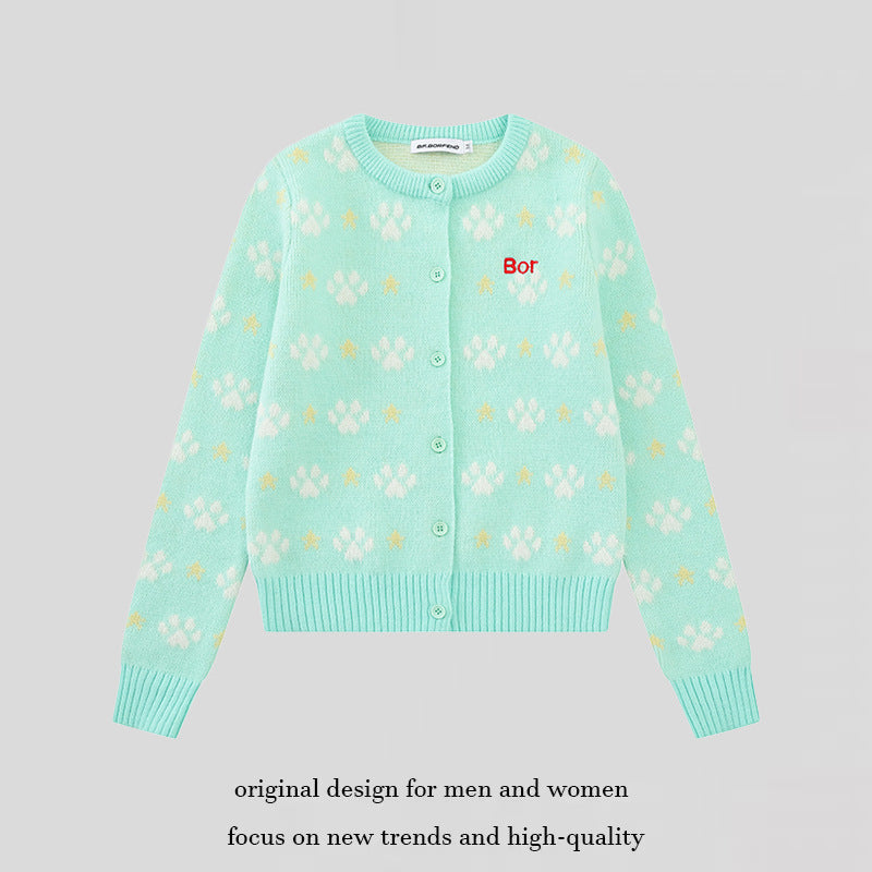 Damen Strickjacke mit Allover‑Jacquard, Rundhalsausschnitt und Knopfleiste Nord Taschen
