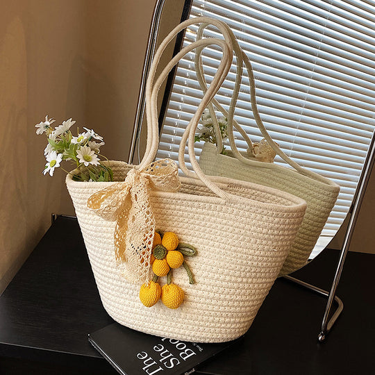 Damen Jute-Strandtasche mit dekorativen Blumen-Detail Nord Taschen