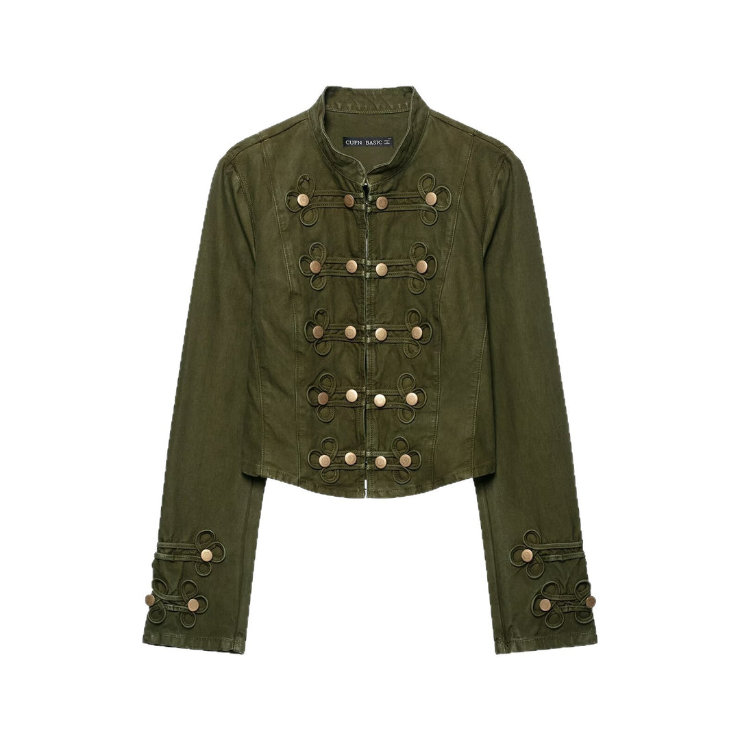Damen Cropped Husarenjacke mit Zierkordeln und Stehkragen Nord Taschen