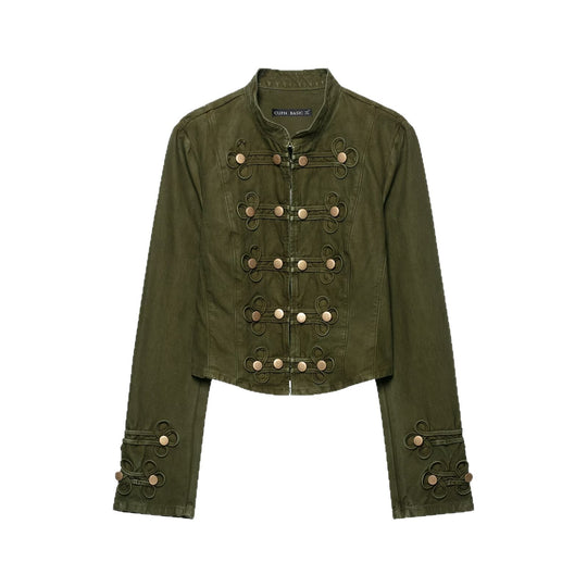 Damen Cropped Husarenjacke mit Zierkordeln und Stehkragen Nord Taschen
