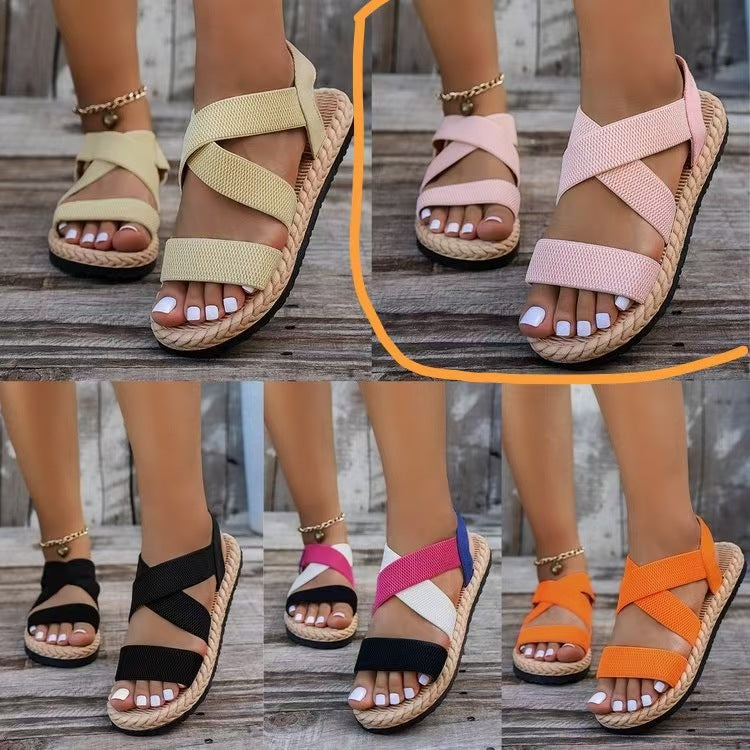 Damen Komfortable Riemensandalen mit elastischen Kreuzriemen und rutschfester Sohle