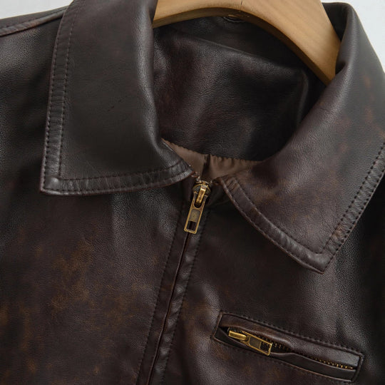 Herren Vintage-inspirierte Lederjacke im Bomberstil mit Reißverschluss und Brusttasche Nord Taschen