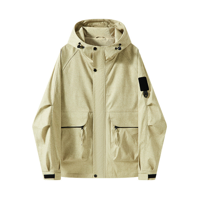 Herren Wasserabweisende Utility-Jacke mit Kapuze, verdecktem Reißverschluss & multifunktionalen Taschen Nord Taschen