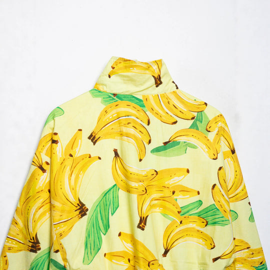 Damen Kurzbluse im Cropped-Boxy-Schnitt mit Banane‑Print, hohem Stehkragen und Tunnelzugsaum Nord Taschen