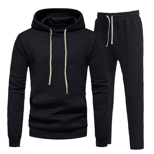 Herren Waffelstruktur-Freizeitset mit Kapuzenpullover und Tunnelzug-Jogginghose Nord Taschen