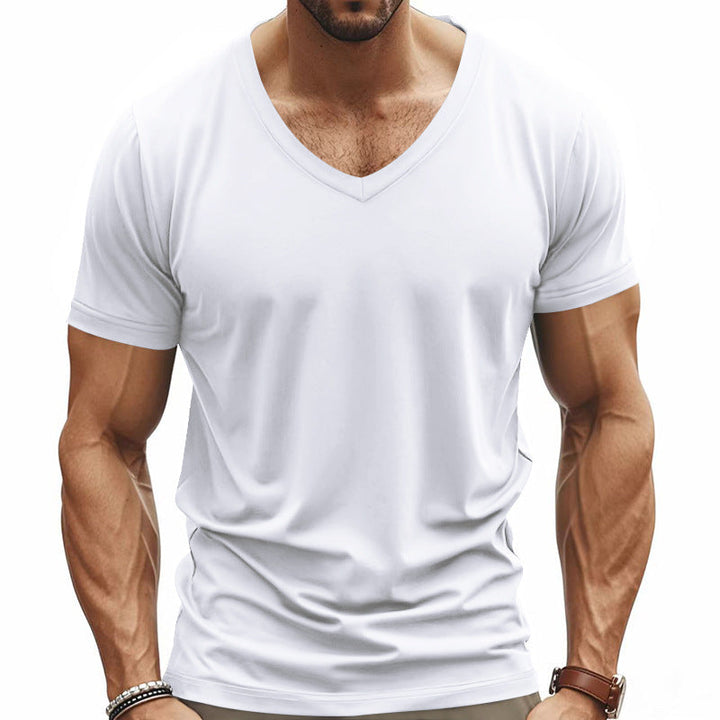Herren nan V-Ausschnitt-T-Shirt aus Stretchbaumwolle mit ergonomischem Schulterschnitt und flachem Saum