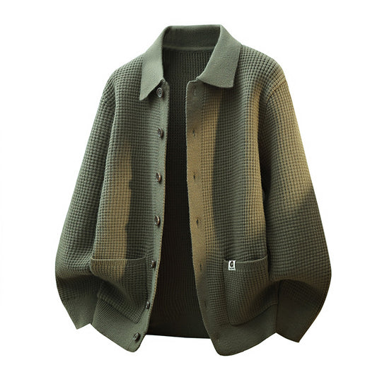 Herren Grobstrukturierte Hemdjacke-Strickcardigan mit Waffelstruktur, Hemdkragen & aufgesetzten Taschen Nord Taschen
