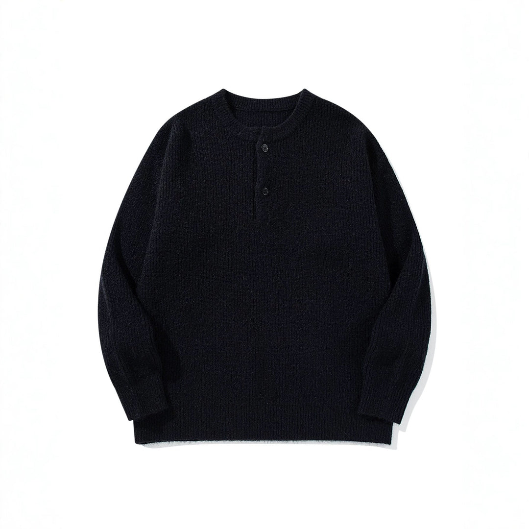 Herren Grobstrick-Henley-Pullover mit halber Knopfleiste und Rippbündchen Nord Taschen