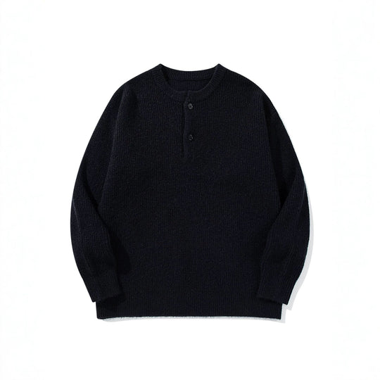 Herren Grobstrick-Henley-Pullover mit halber Knopfleiste und Rippbündchen Nord Taschen
