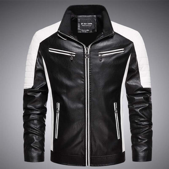 Herren Biker-Lederimitatjacke im Racing-Stil mit Stehkragen und Reißverschlusstaschen Nord Taschen