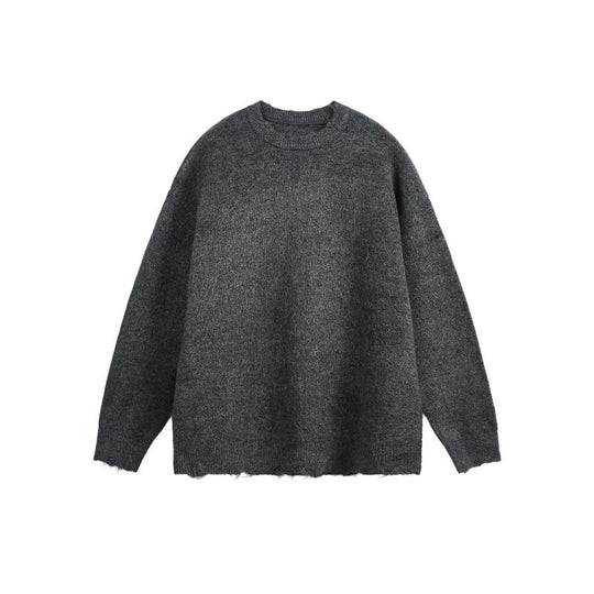Unisex Oversize Grobstrickpullover mit Rundhalsausschnitt und ausgefranstem Saum Nord Taschen