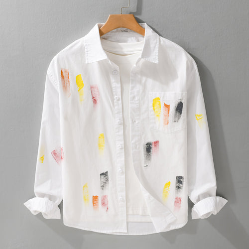 Unisex Bedrucktes Baumwoll-Overshirt im Künstlerprint mit Brusttasche Nord Taschen