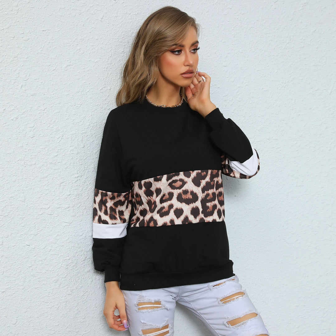 Damen Oversize-Sweatshirt mit Leo-Blockstreifen und geripptem Saum Nord Taschen