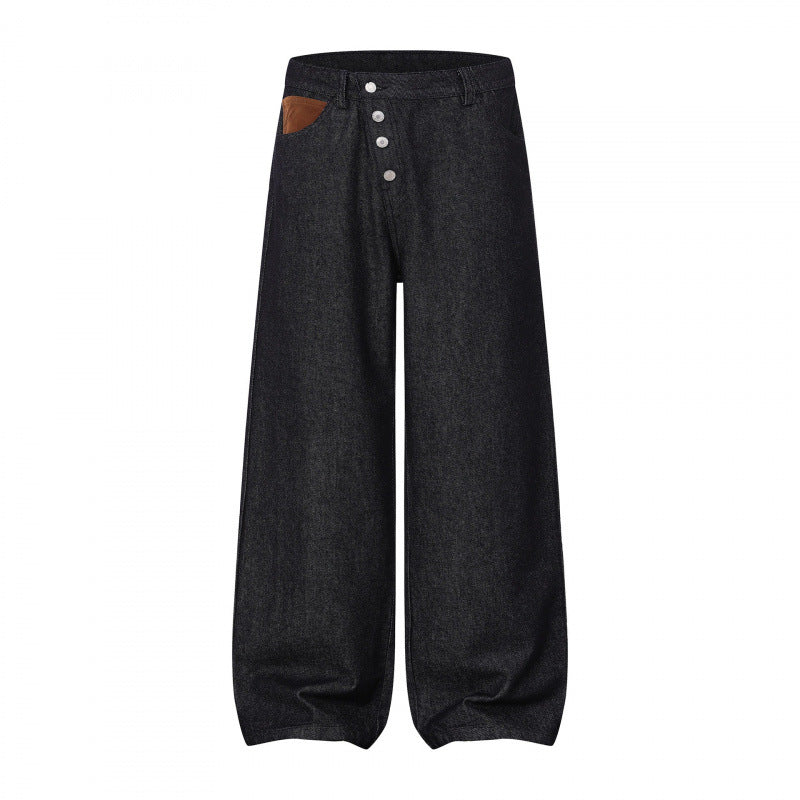 Damen Weite Ballon-Jeanshose mit hoher Taille, Knopfverschluss und gerafftem Saum Nord Taschen